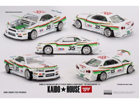 (Preorder) Kaido House x Mini GT 1:64 Nissan Skyline GT-R (R34) Tamiya X Kaido House “The Grasshopper” V1 – White Sale