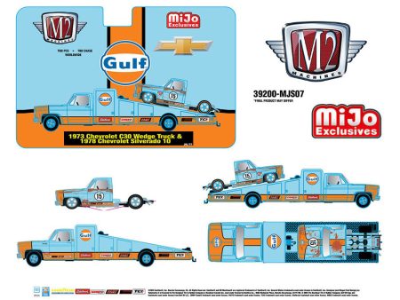 (Preorder) M2 Machines 1:64 Mijo Exclusives Auto-Haulers 1973 Chevrolet C30 Wedge Truck & 1978 Chevrolet Silverado 10 Bedless Gulf Livery – Blue – Limited Edition For Cheap