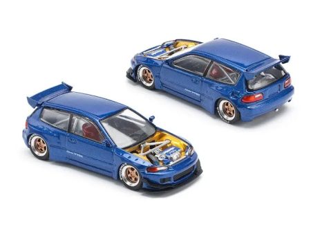 (Pre order) POPRACE 1 64 Pandem Civic EG6 Metallic Blue with Open Hood For Sale