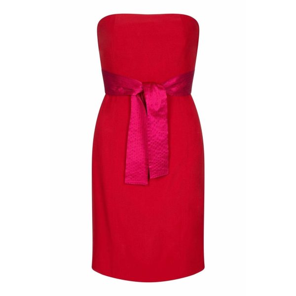 Gianfranco Ferre 1980s Red Cocktail Dress With Shocking Pink Fan Detail Sale