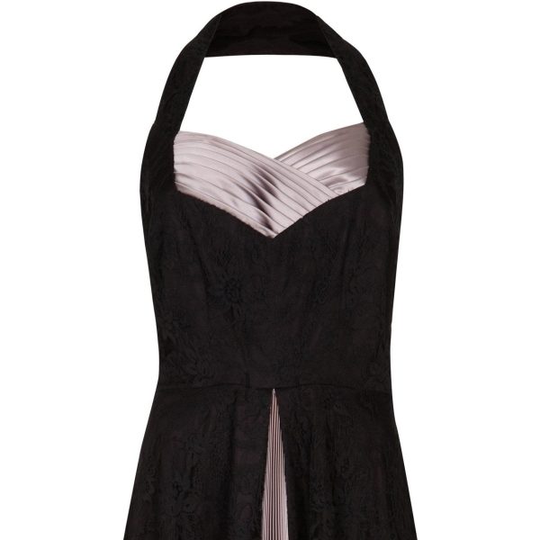 ARCHIVE - 1950s Black Lace & Pleated Lilac Satin Halter Neck Dress Online