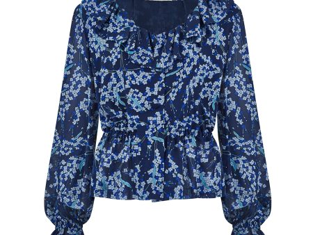 1970s Pucci Blue Floral Silk Blouse with Ruffle Neckline Fashion