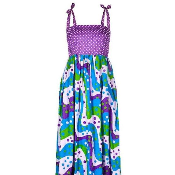 1970s Multi Coloured Polka Dot Maxi Dress For Sale