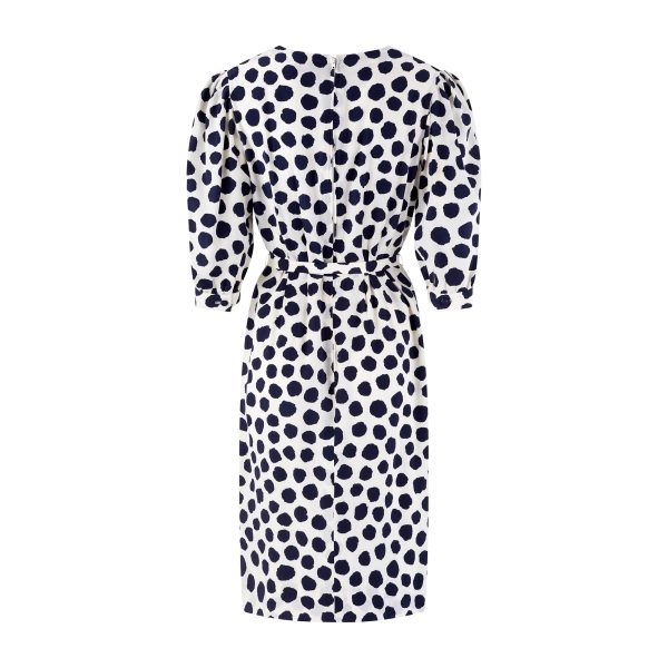 1980s Navy and White Polka Dot and Floral Dress For Discount