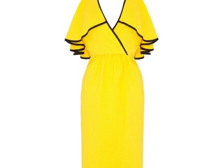 1960s Mollie Parnis Yellow & Black Halterneck Ruffle Dress Online Hot Sale