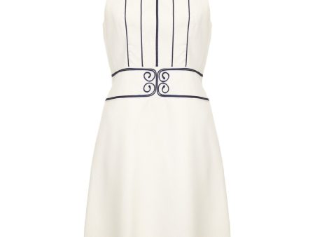 1960s Louis Feraud For Rembrandt White Mini Dress With Navy Appliqué Supply