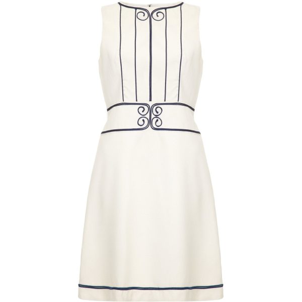 1960s Louis Feraud For Rembrandt White Mini Dress With Navy Appliqué Supply