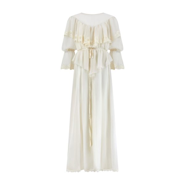 1970s Edwardian Style Cream Chiffon Maxi Dress For Discount