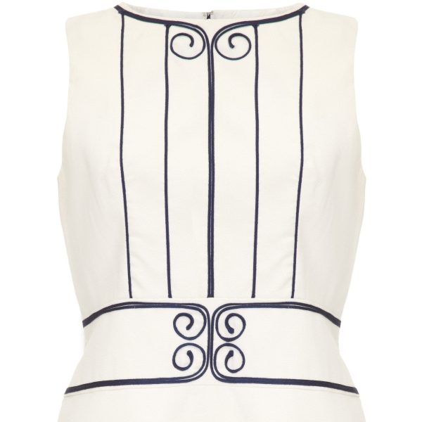 1960s Louis Feraud For Rembrandt White Mini Dress With Navy Appliqué Supply