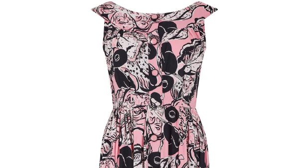 1950s Pink and Black Novelty Geisha Print Button Down Dress Online Sale