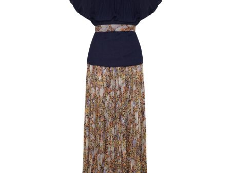 1970s Elissa Pleated Cotton Maxi Skirt and Navy Top Set Cheap