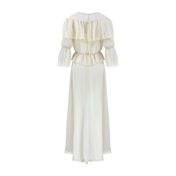 1970s Edwardian Style Cream Chiffon Maxi Dress For Discount