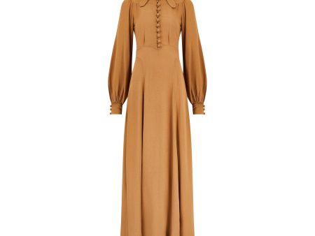 1970s Ossie Clark Caramel Crepe Maxi Dress Online Sale