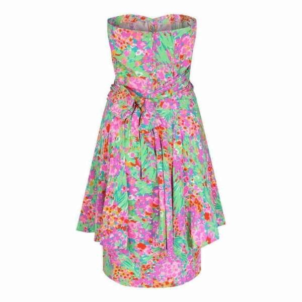 1980s J. Tiktiner French Silk Floral Strapless Dress Fashion