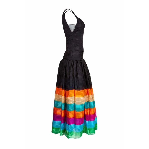 1970s Rainbow Silk Chiffon Tiered Haute Couture Maxi Dress Sale