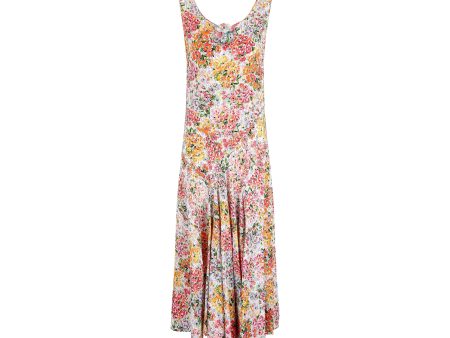 1930s Silk Floral Bias Cut Dress with Applique Online Hot Sale