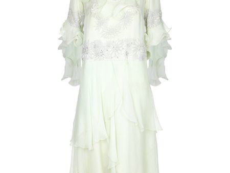 1980s Zandra Rhodes Pale Green Couture Silk Chiffon Dress Online now