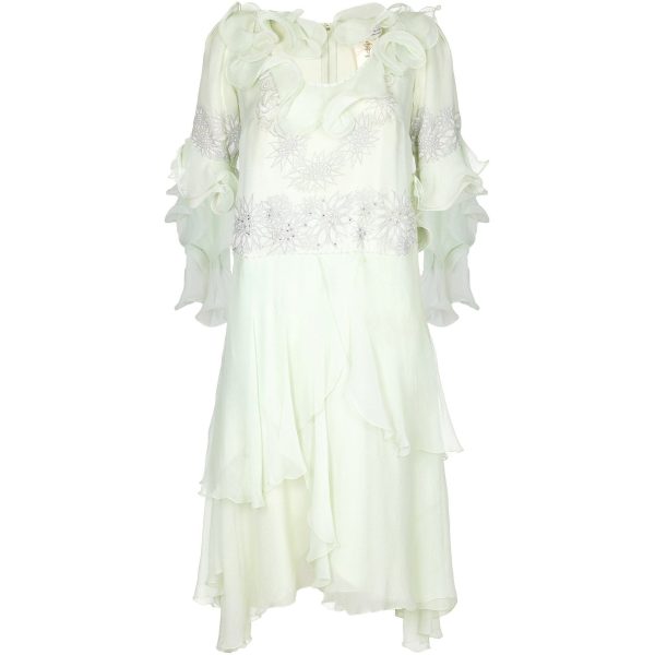 1980s Zandra Rhodes Pale Green Couture Silk Chiffon Dress Online now