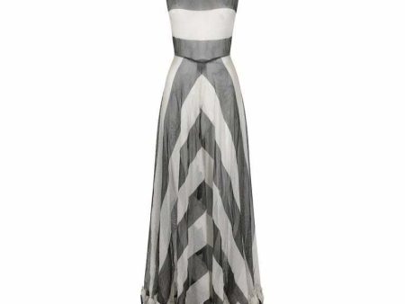 1930s Monochrome Chevron Pattern Tulle Dress Online Hot Sale