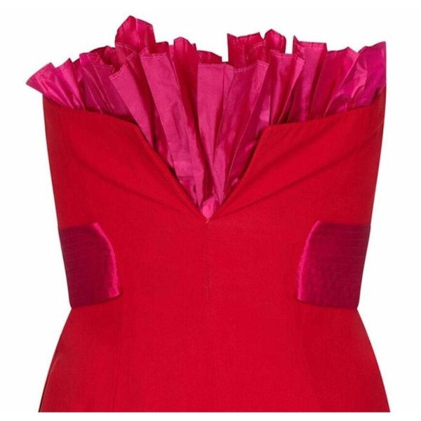 Gianfranco Ferre 1980s Red Cocktail Dress With Shocking Pink Fan Detail Sale