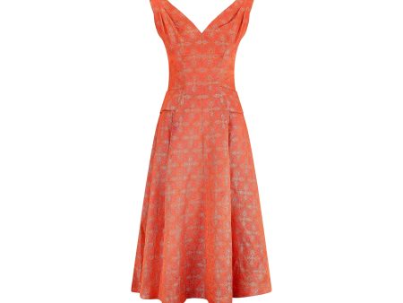 1950s Hardy Amies Orange Paisley Brocade Dress on Sale