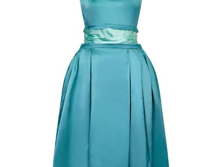 1950s Turquoise Satin Duchess Dress With Corseted Waistband Supply