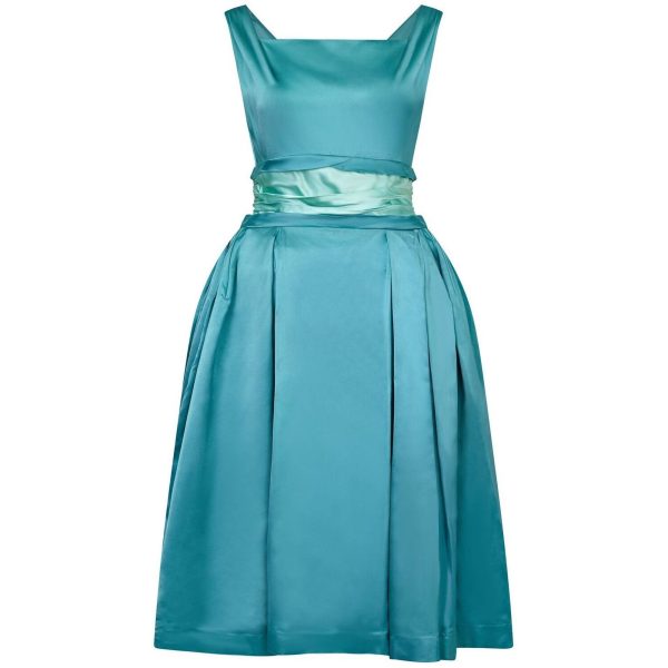 1950s Turquoise Satin Duchess Dress With Corseted Waistband Supply