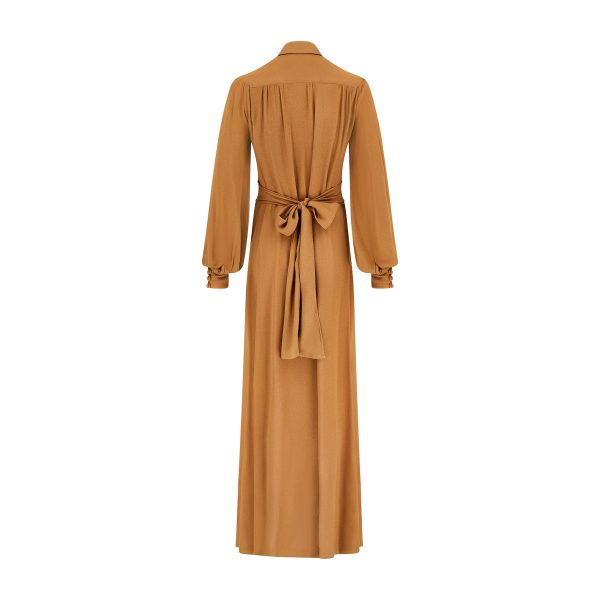 1970s Ossie Clark Caramel Crepe Maxi Dress Online Sale