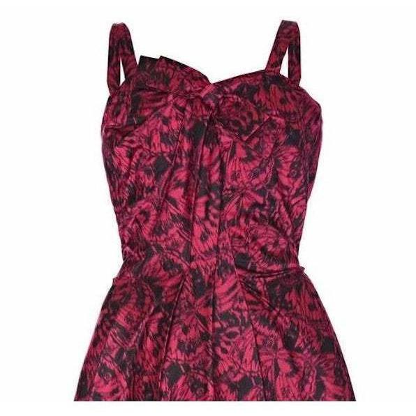 French Couture 1950s Red Silk Butterfly Print Dress Online Hot Sale