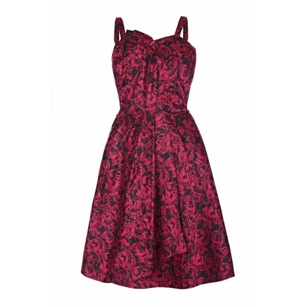 French Couture 1950s Red Silk Butterfly Print Dress Online Hot Sale