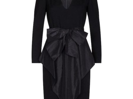 Nina Ricci 1980s Black Wool and Silk Cocktail Dress with Front Bow Detail Online now