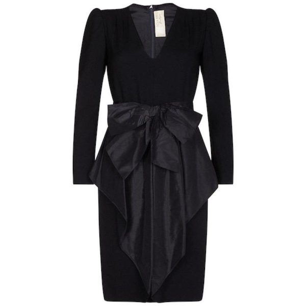 Nina Ricci 1980s Black Wool and Silk Cocktail Dress with Front Bow Detail Online now