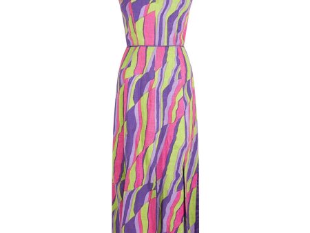 1960s Multicoloured Abstract Print Demi Couture Maxi Dress With Broad Tassel Hem Online