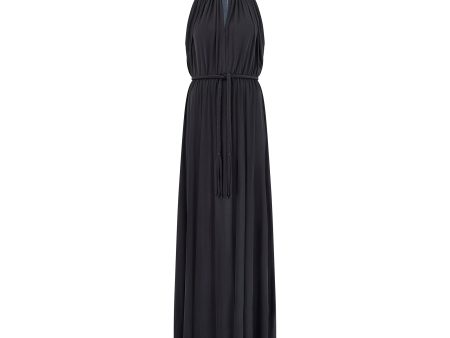 1970s John Marks Black Jersey Maxi Dress with Braided Belt Online now