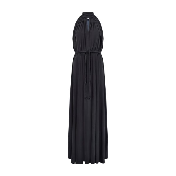 1970s John Marks Black Jersey Maxi Dress with Braided Belt Online now