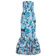 1950s Strapless Blue Floral Pattern Evening Dress With Fishtail Hem For Sale