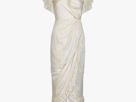 Andrea Wilkin 1970s Silk Ivory Fantasy Bridal Dress in Edwardian Style Discount