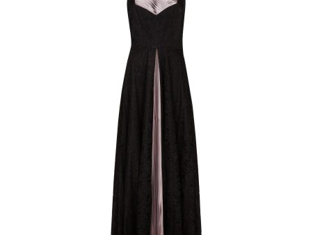 ARCHIVE - 1950s Black Lace & Pleated Lilac Satin Halter Neck Dress Online