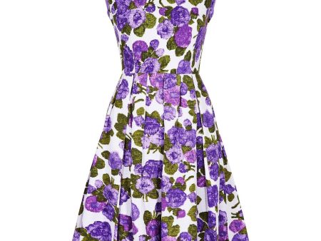 1960s Waffle Cotton Purple Floral Print Dress Cheap