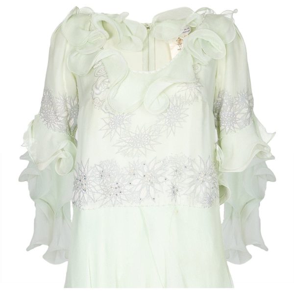 1980s Zandra Rhodes Pale Green Couture Silk Chiffon Dress Online now