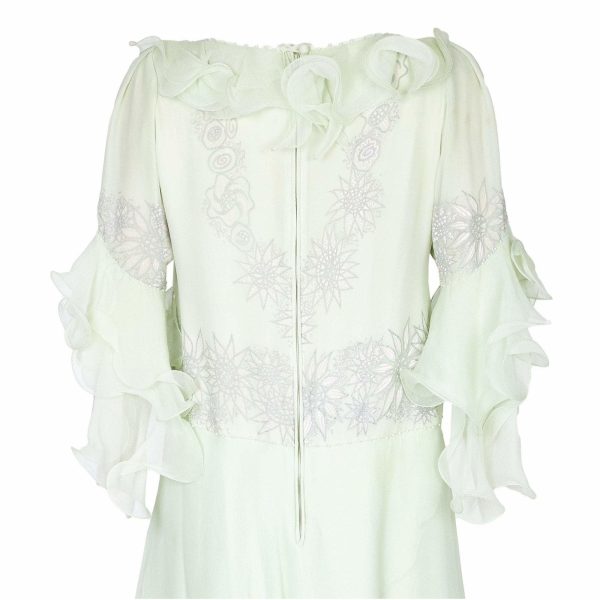 1980s Zandra Rhodes Pale Green Couture Silk Chiffon Dress Online now