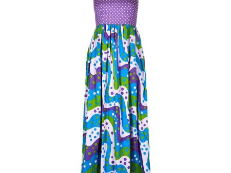 1970s Multi Coloured Polka Dot Maxi Dress For Sale