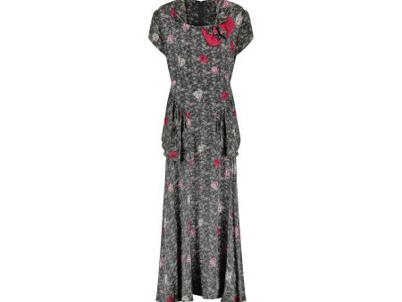 1940s Novelty Rose Print Silk Peplum Maxi Dress For Cheap