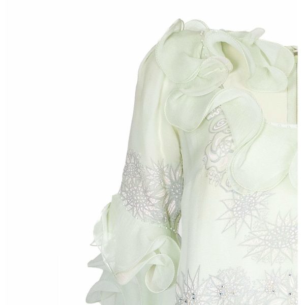 1980s Zandra Rhodes Pale Green Couture Silk Chiffon Dress Online now