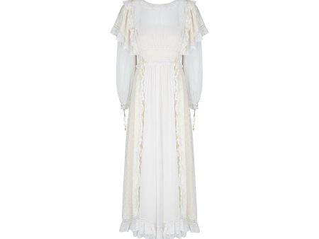 1970s Gina Fratini Cream Silk and Lace Wedding Dress Cheap