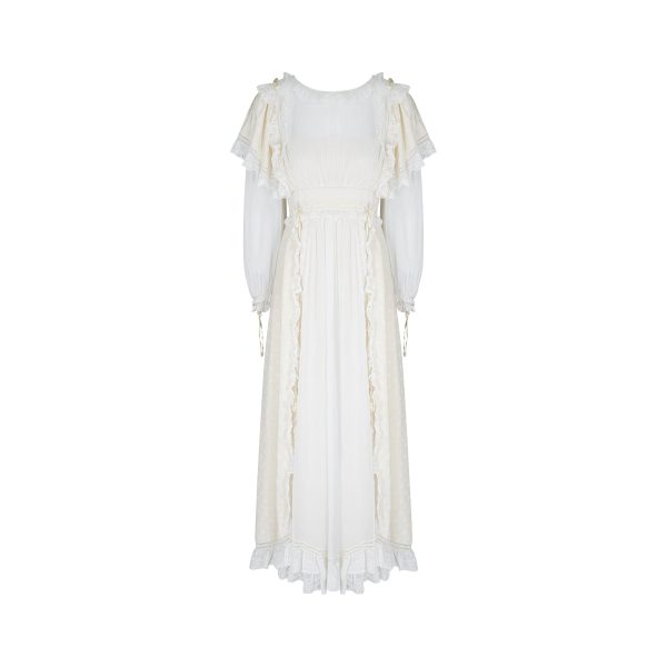 1970s Gina Fratini Cream Silk and Lace Wedding Dress Cheap