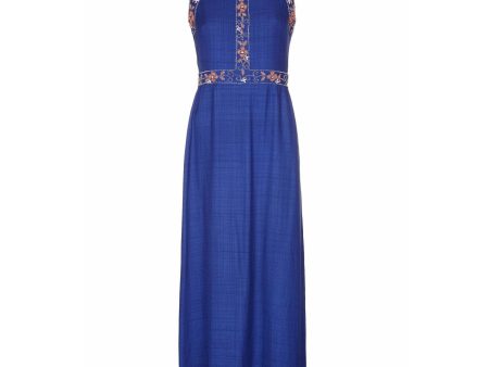 Susan Small 1970s Blue Silk  Linen Beaded Maxi Dress For Discount