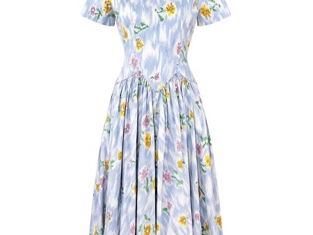 1950s Sambo Fashions Cotton Floral Print Dress With Full Skirt For Sale