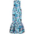 1950s Strapless Blue Floral Pattern Evening Dress With Fishtail Hem For Sale