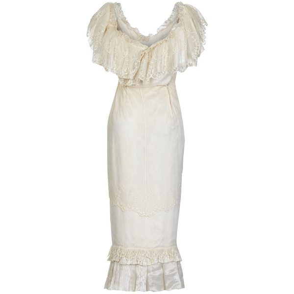 Andrea Wilkin 1970s Silk Ivory Fantasy Bridal Dress in Edwardian Style Discount